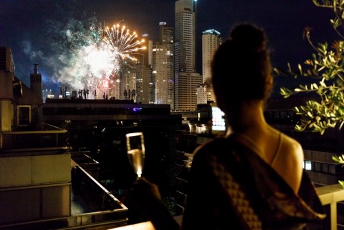 Año Nuevo desde las terrazas de Puerto Madero