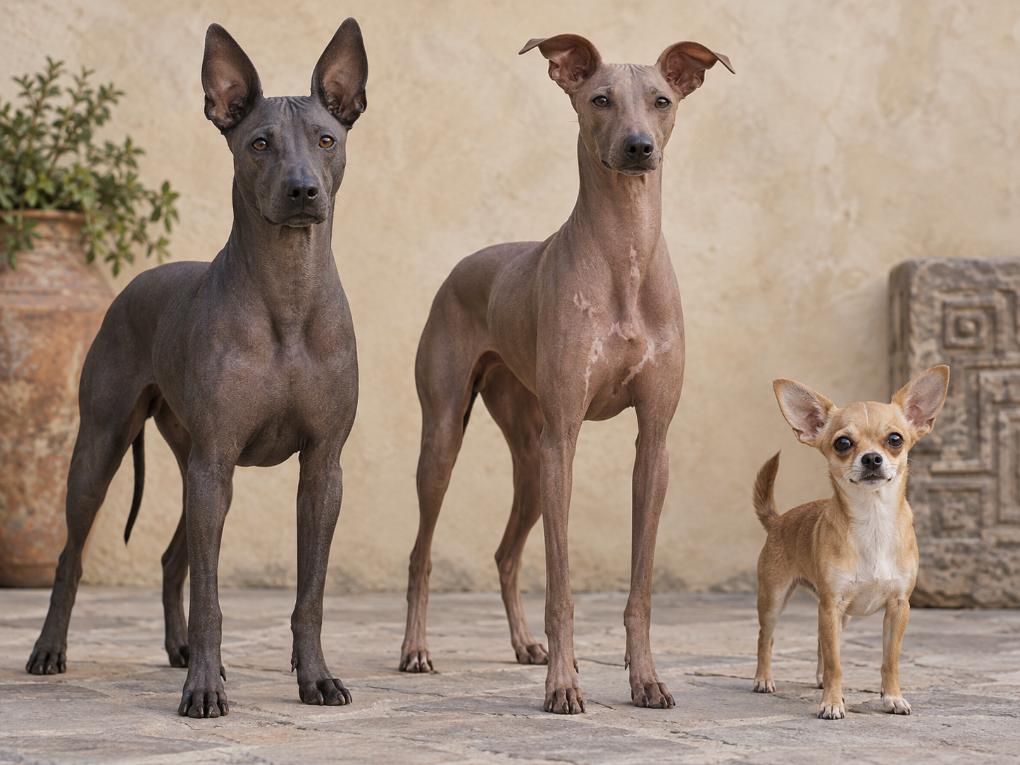 Tres razas de perros prehispánicos sobrevivieron hasta hoy: el Xolo mexicano, el viringo peruano y el Chihuahua